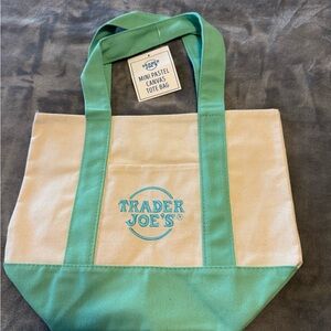 Trader Joe's Green and Cream Canvas Tote Bag